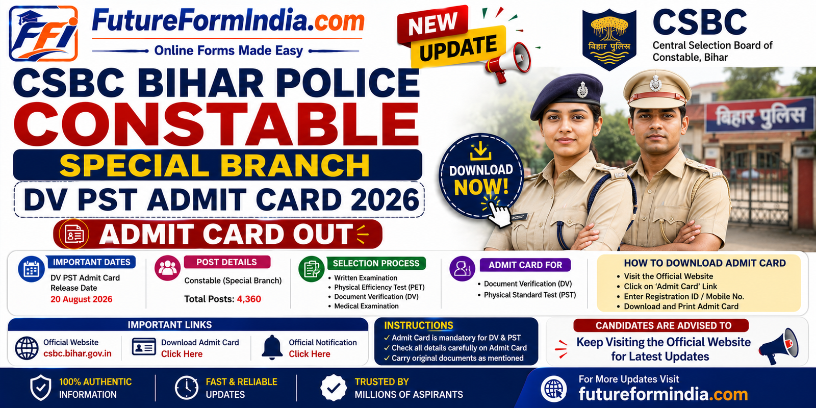 CSBC Bihar Police Constable Special Branch DV PST Admit Card 2026